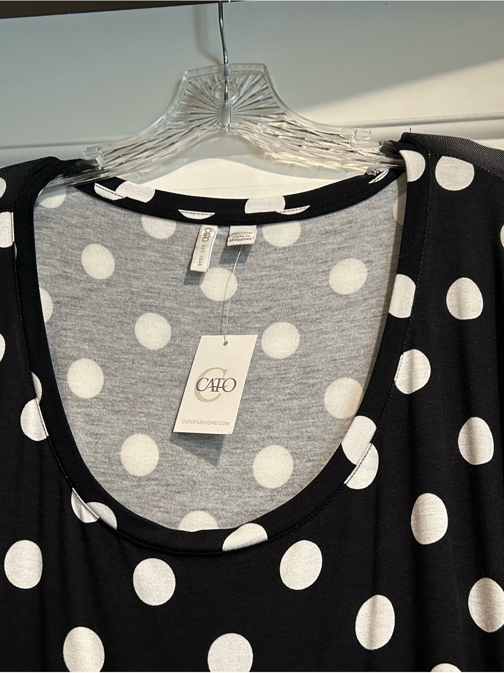 Cato Black Polka Dot Scoop Neck Tee with White Dots - Picture 7 of 9